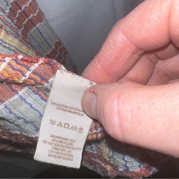 Free People We the Free Plaid Crepe Crinkle Boho Festival Button Down Shirt Med - Picture 9 of 12